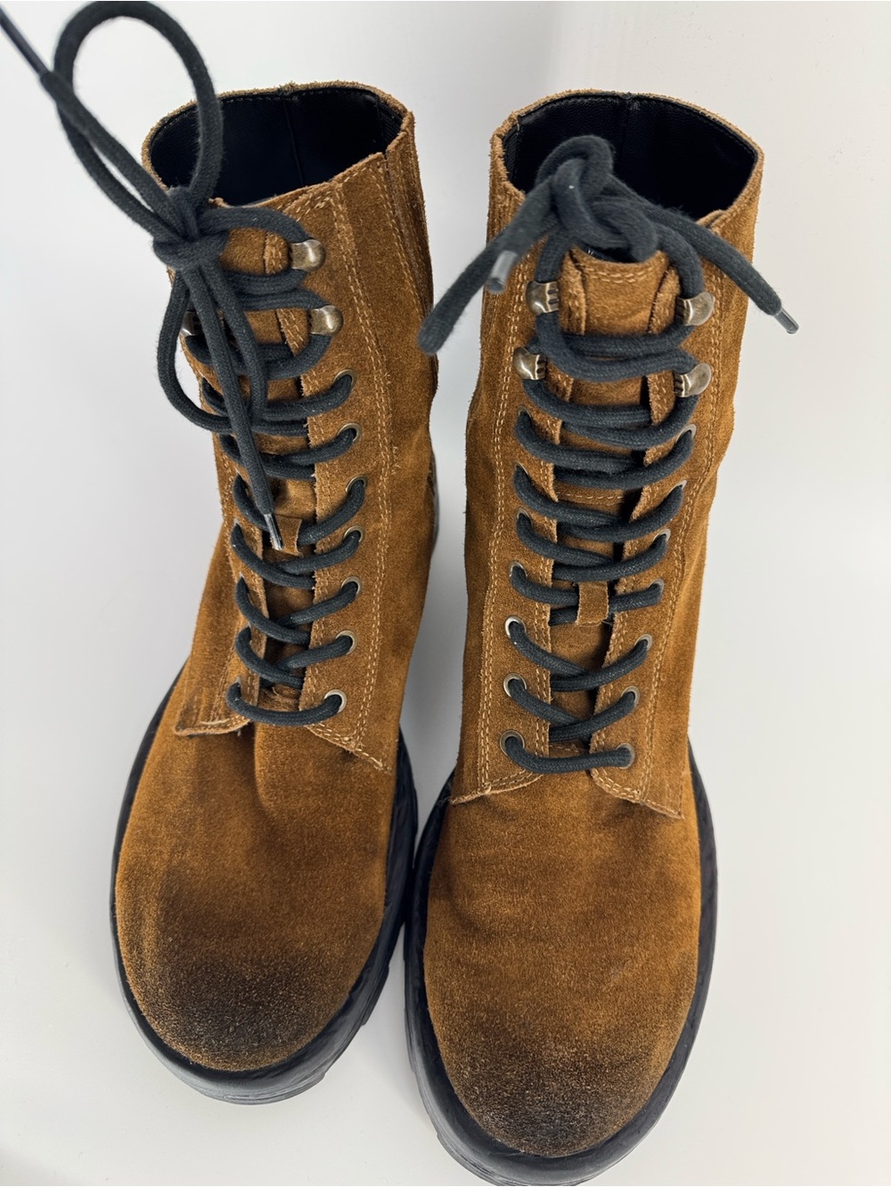 Diesel Brown Suede Lace-Up Combat Boots with Black Laces